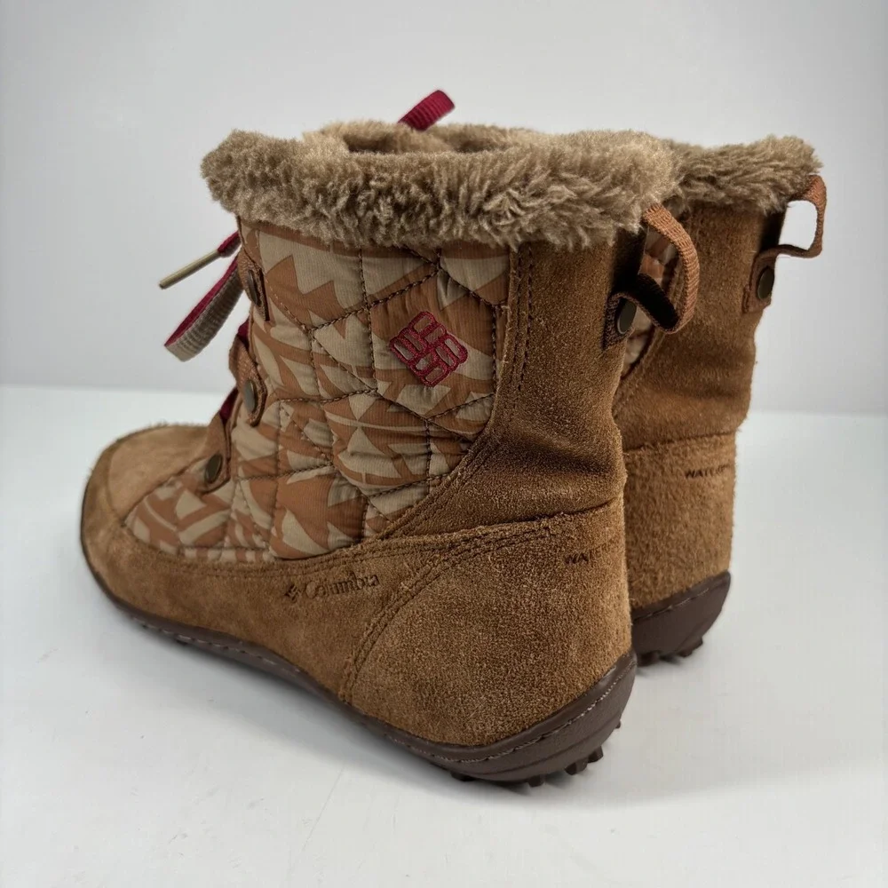 Columbia Women’s Brown Suede Quilted Winter Boots - Tan with Red Accents